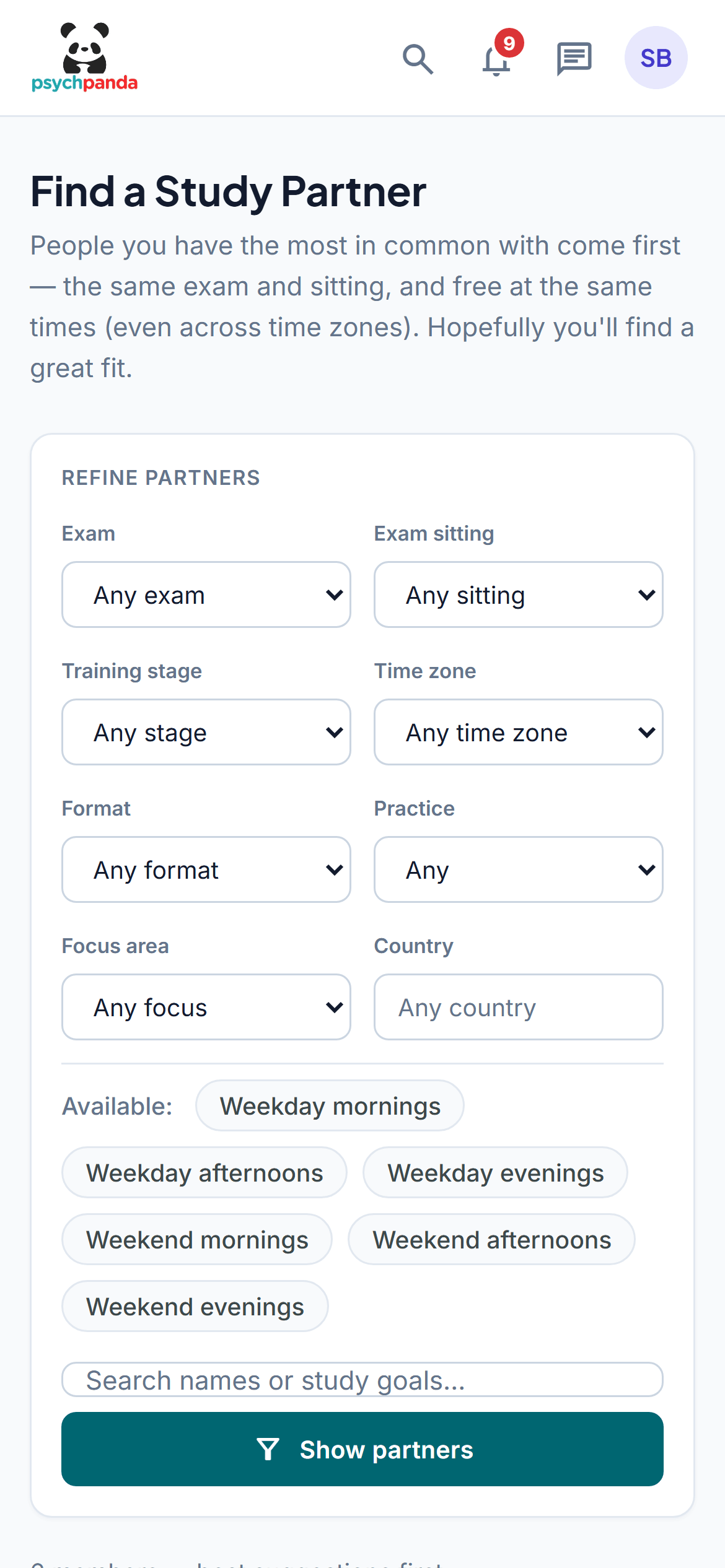 Find a partner: Matched by exam, sitting and availability.